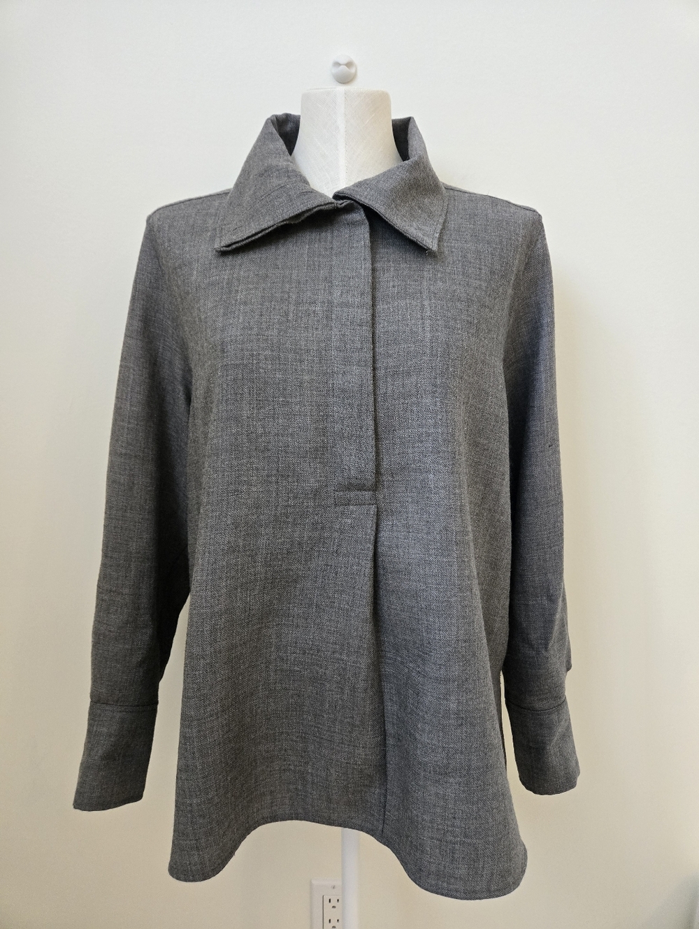 COS 100% Wool Oversized Tunic Blouse Gray EU38 Medium Minimalist Long Sleeve Top